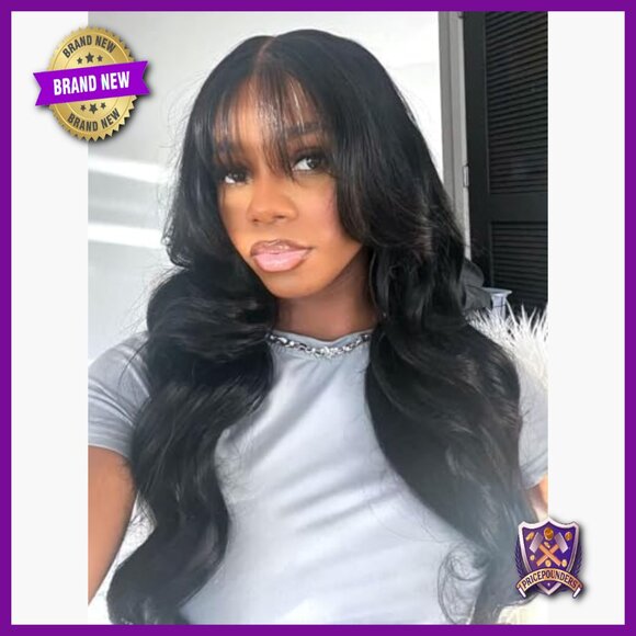 18 Inch Human Hair Wig With Bangs Body Wave 5x5 Lace Closure Glueless